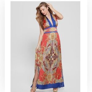 Guess Capucine Satin Feel Halter Neck Open Back Maxi Dress Sz M EUC